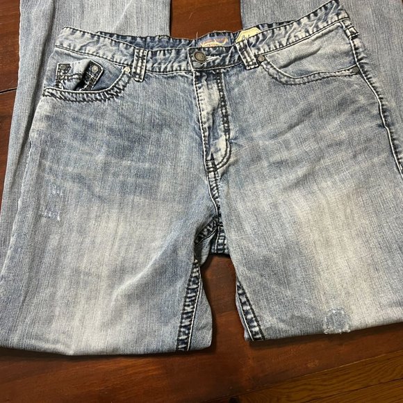 Petrol Lennon Relaxed Bootcut Jeans Embroidered Back Pocket Thick Stitching 38x3 - Picture 1 of 6